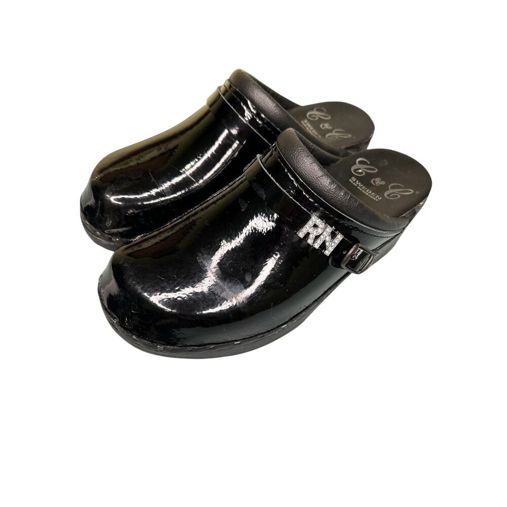 C&C Sweden Black Diamond Patent Leather Open Back Clogs Size 37 / US 7 - Picture 5 of 10
